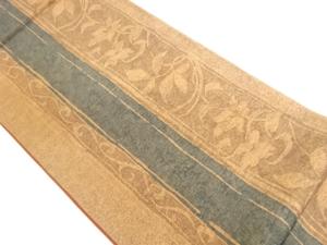 ふくれ織縞に花唐草模様織出し全通袋帯